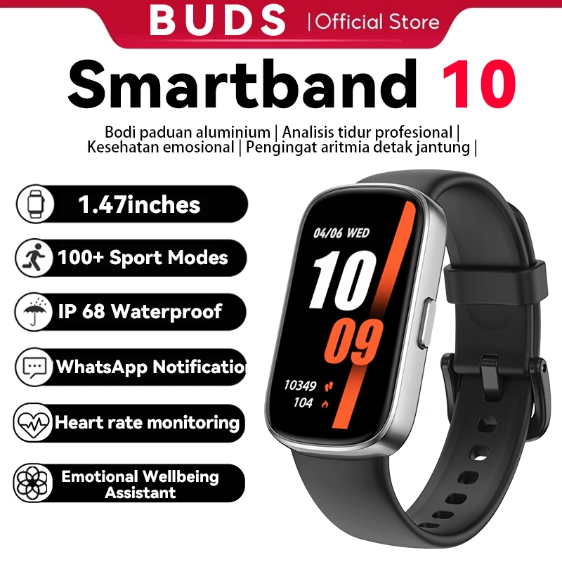 [BEST SELLER]BUDS Band 10 Smartband 1.47inc | Sleek Aluminum Alloy Case | Pro-Level Sleep Analysis | Emotional Wellbeing Assistant | Comfortable All-Day Wearing | Up to Two-Week Battery Life | Smartwatch-like DisplaySmartwatch-like Display