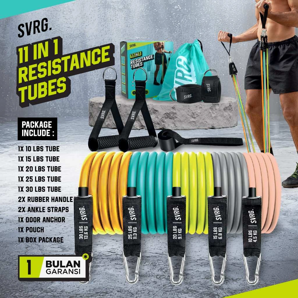 Resistance Band / Resistance Tubes 11 in 1 by The Republic of Svarga  | 5 Strength Levels