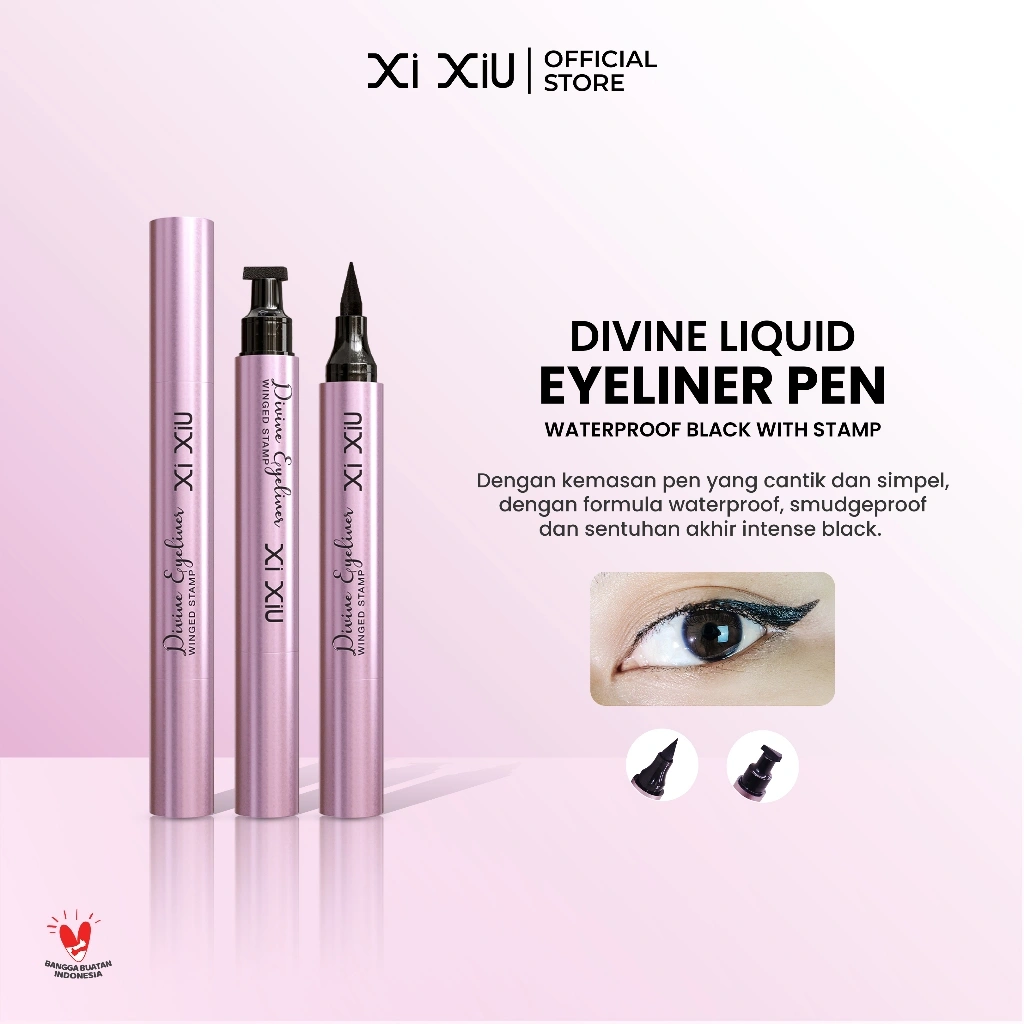 Xi XiU Divine Eyeliner Double Function Winged Stamp + Eyeliner Pen | Waterproof Smudgeproof Intense Black Tahan Lama Anti Luntur