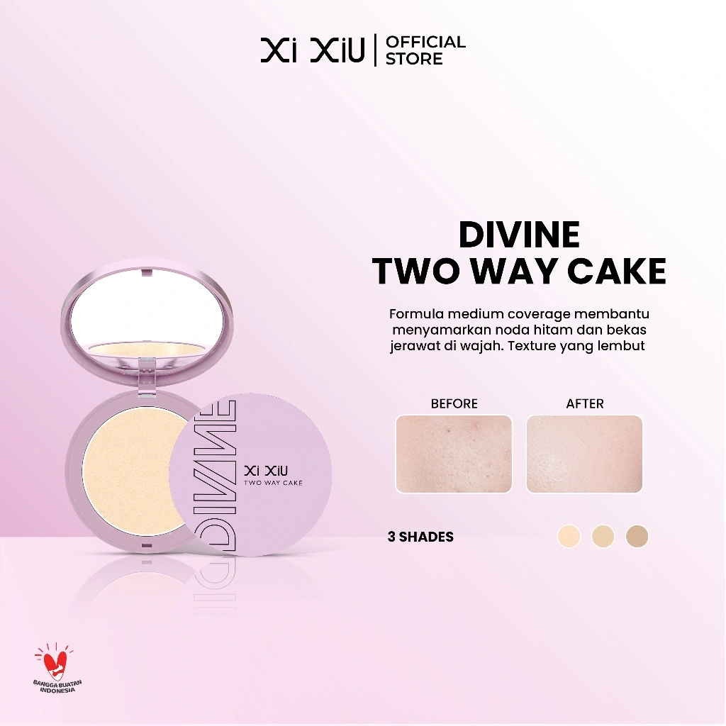 Xi XiU DIVINE Two Way Cake 10 gr | Bedak Padat Powder | Buildable Light to Medium Coverage | Matte Flawless Finish | Lighweight No Crack | Blurring Skin