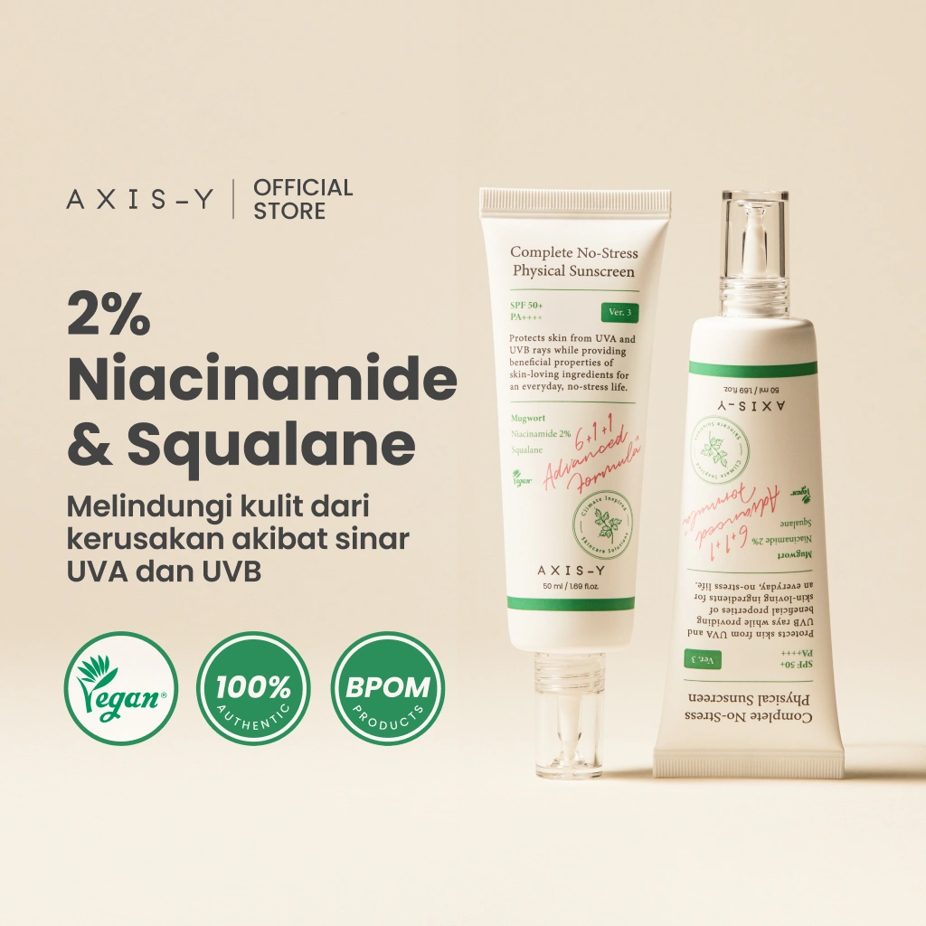 [BEST SELLING] AXIS-Y - Complete No-Stress Physical Sunscreen Version 3 | No Whitecast Sunscreen SPF50+ Sunscreen Kulit Sensitive Berjerawat