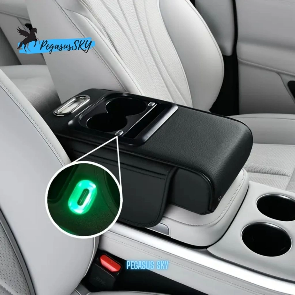 Premium Auto Care Armrest Pad Mobil + USB Charging HP + Kotak Tisu Mobil Tempat Botol 5 In 1 Premium Quality / Console Box Storage / Arm Rest Cover Tisu Premium with USB Charge