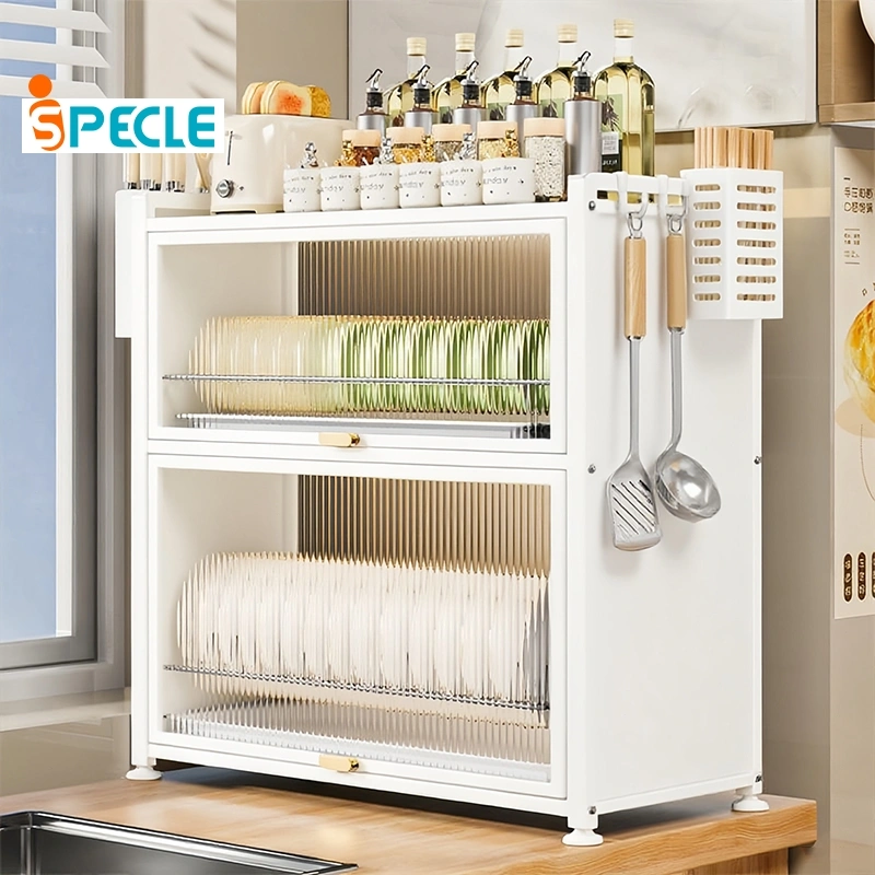 iSPECLE Rak Piring Tertutup Anti Serangga Multifungsi Dengan Pintu Kabinet Sepenuhnya Rak Dapur