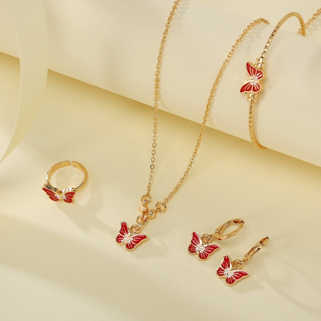 BLK Set Perhiasan Emas Anak Karakter ( Kalung Cincin Gelang & Anting ) Color Full Desain Modern -Set