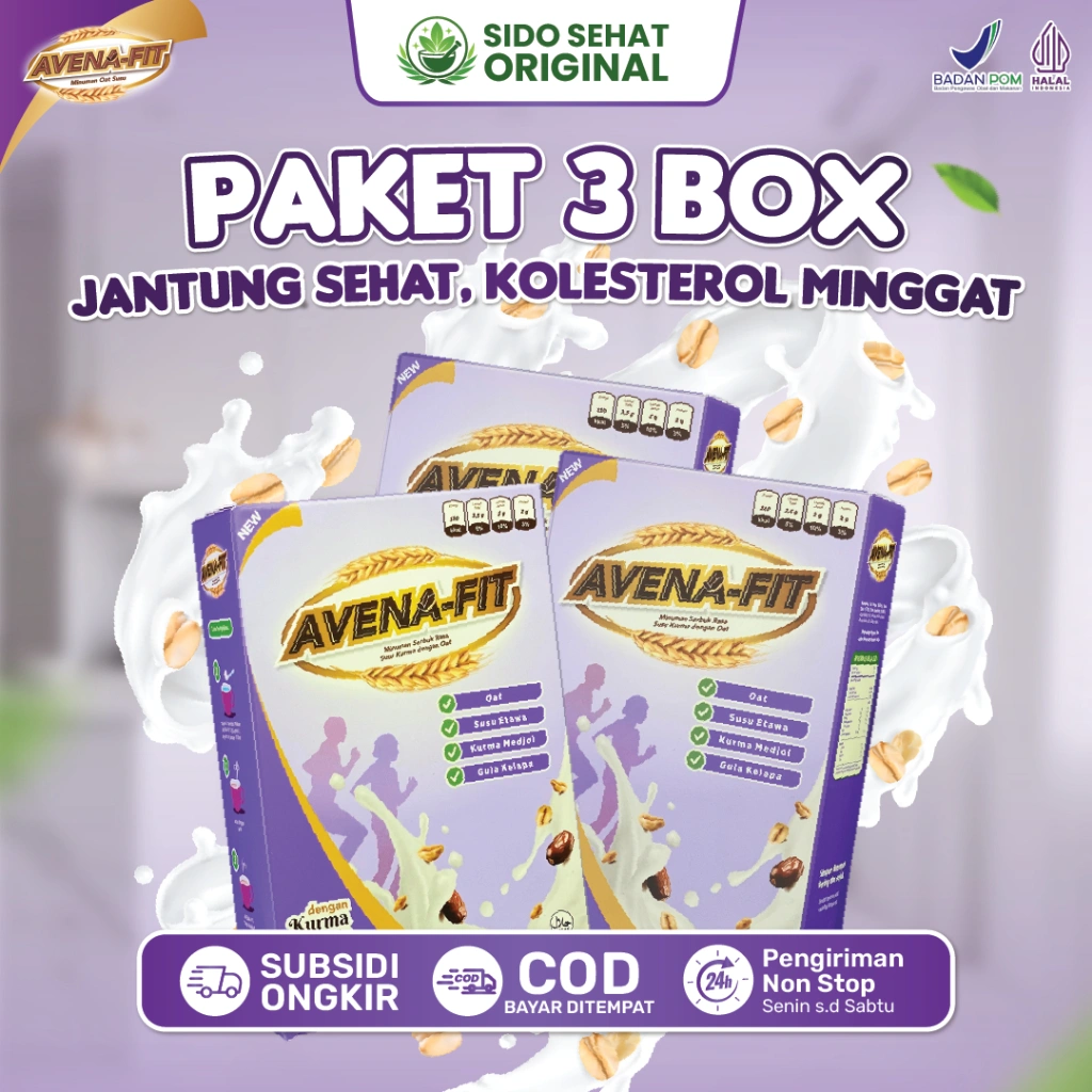 Paket 3 Box Avenafit 600gr Sarapan Sehat Oat Susu Kurma Solusi Kolesterol Tinggi & Kesehatan Jantung