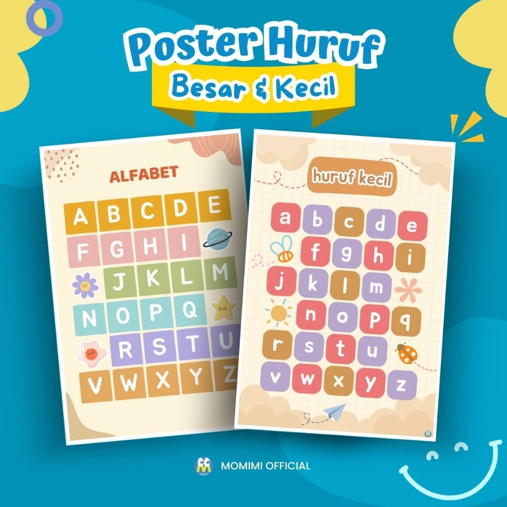 Poster Edukasi Anak Belajar HURUF BESAR - HURUF KECIL Estetik Colorful Besar Tebal u/ Balita PAUD TK