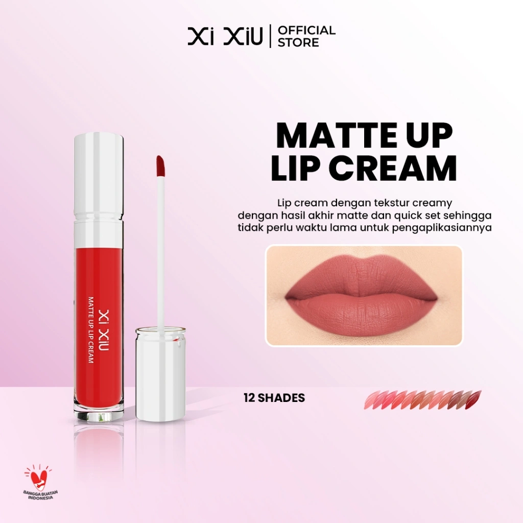 Xi XiU Matte Up Lip Cream | Transferproof & Long-Lasting | Creamy Lightweight No Cracking | Highly Pigmented | Ringan & Tahan Lama | Triple Moisturize (Avocado Oil, Jojoba Oil, Vitamin E) | 5g
