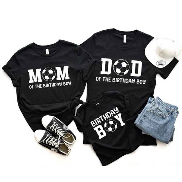 Herlin Collection_Kaos Couple Birthday Boy Bola Black and White_Kaos Atasan Anak dan Dewasa