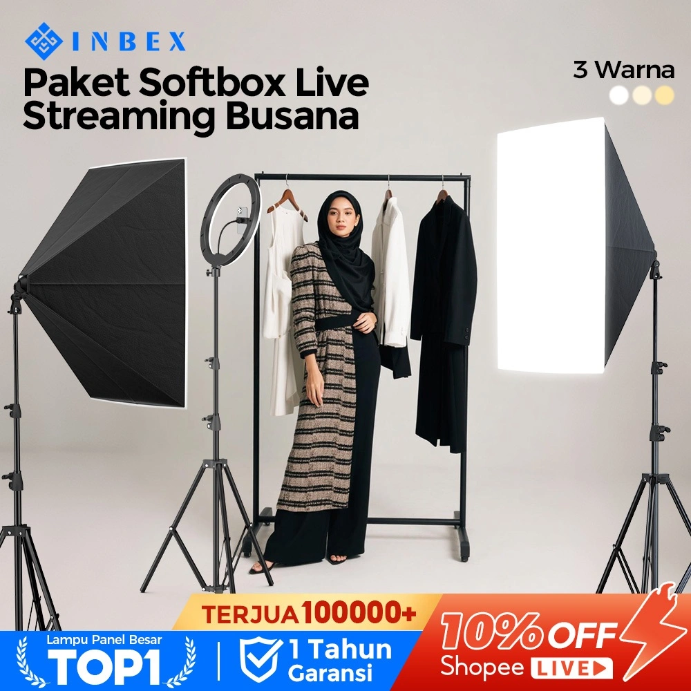 INBEX 3 Warna 155W Lampu Studio Softbox Led E27 Remote Control Lives/Video/Fotografi