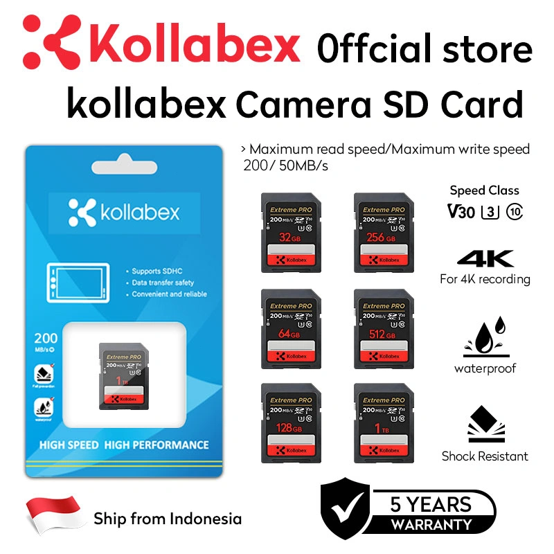 Kollabex Memory Camera SD Card SDHC SDXC Extreme Pro | 32GB 64GB 128GB 256GB 512GB 1TB 200MBPS