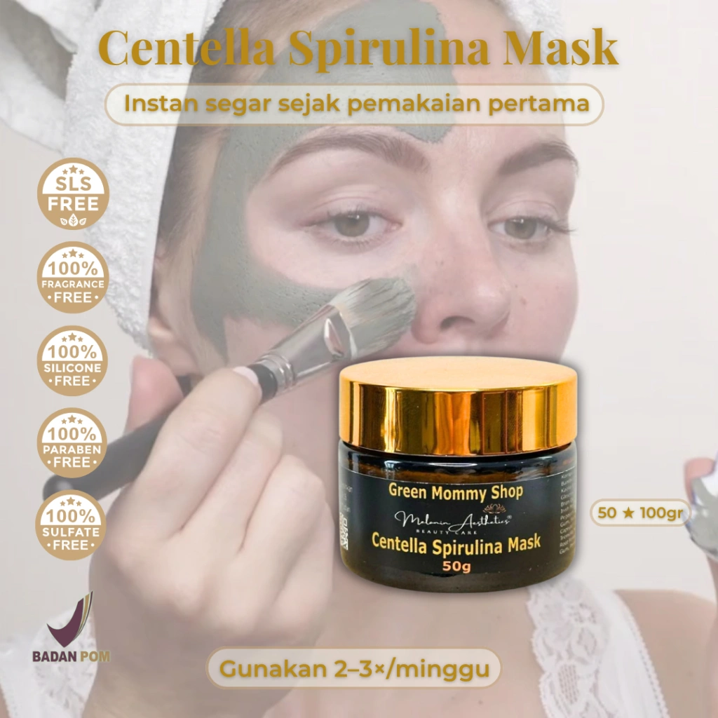 Melanin Aestehics - Centella Spirulina Mask Anti Aging & Brightening | Menenangkan Melembapkan, BPOM