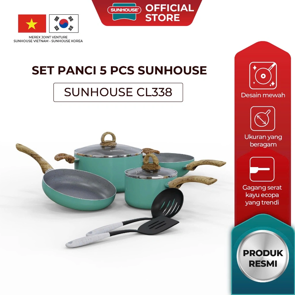 Set panci dan wajan: Sunhouse Clover Marble Anti Lengket CL338