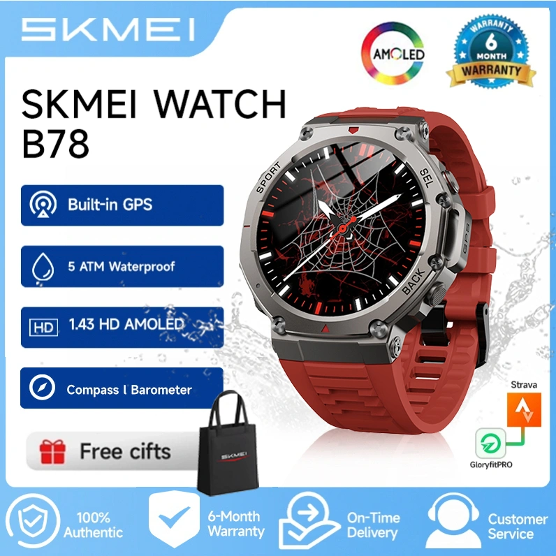SKMEI B78 Smartwatch GPS Map Tahan Air 5ATM Bisa Renang /1.43inci AMOLED Touch Screen 170+Mode Olahraga Altitude/Air Pressure Deteksi