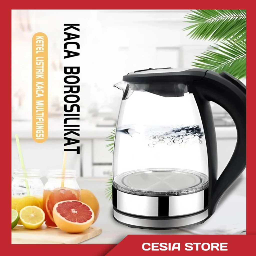 [CS] Teko Elektrik Kettle 2L Kaca Stainless / Pemanas Air Electric Otomatis Borosilicate Anti Panas
