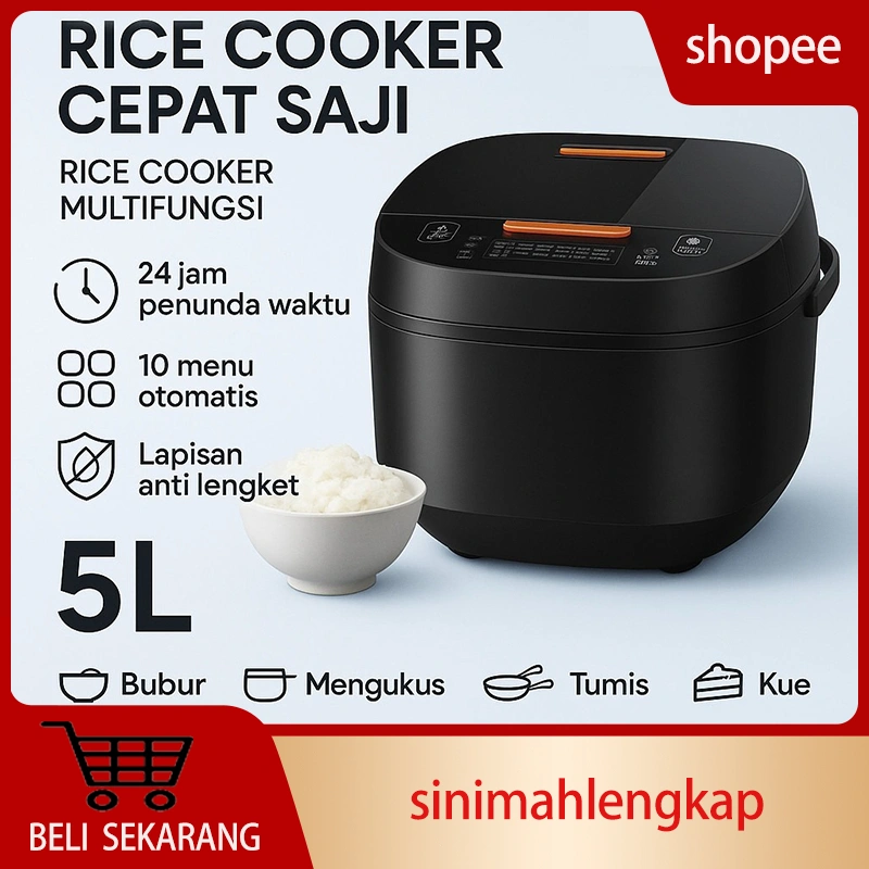 Rice Cooker Pintar 5L Kapasitas Besar Memasak Cepat Cerdas, Alat Masak Elektrik Praktis untuk Dapur Alat Masak Elektrik Praktis untuk Dapur