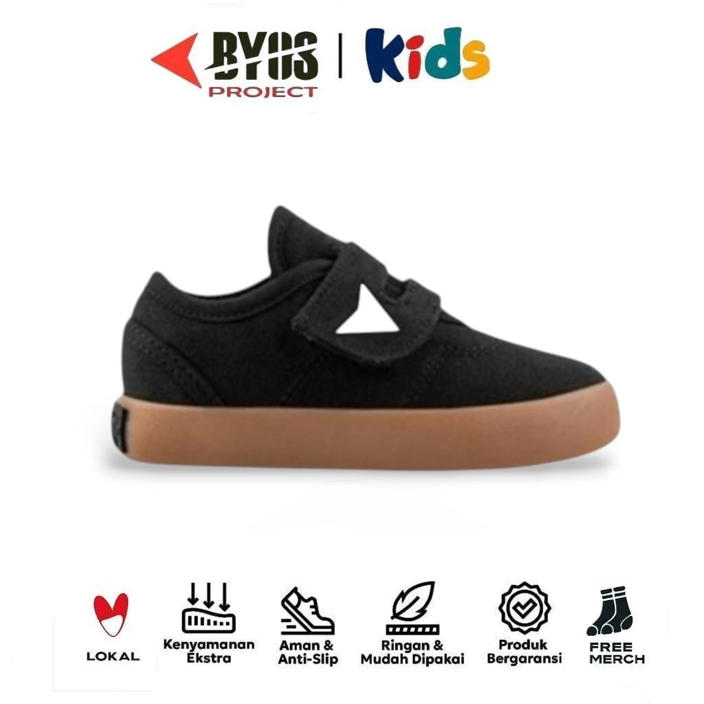 Sepatu Byos Project - Erza Black Gum | Sepatu Anak | Sepatu Anak Laki - Laki Dan Perempuan