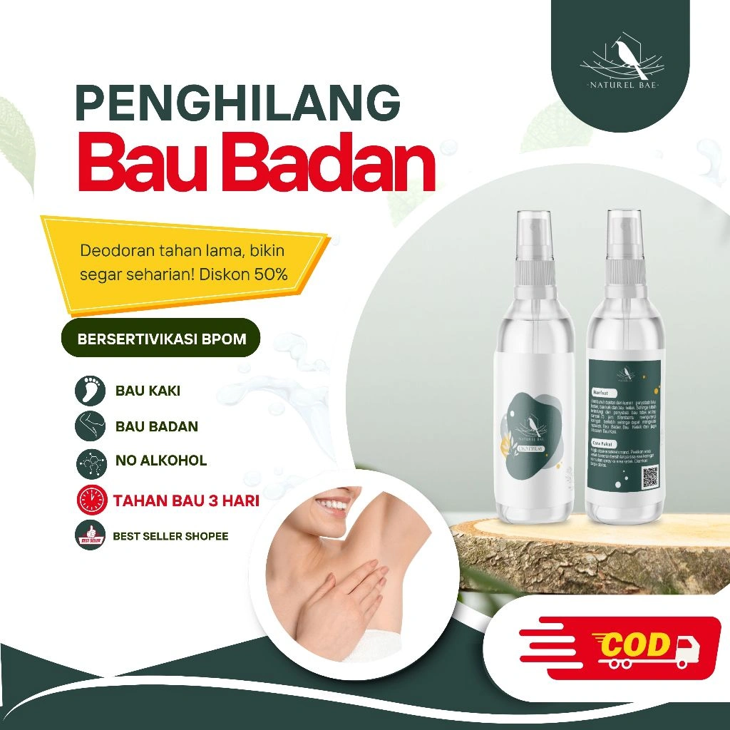 Naturel Bae Deo Spray 60ml, Membantu Mengontrol Keringat dan Menghilangkan Bau Badan dan bau kaki.