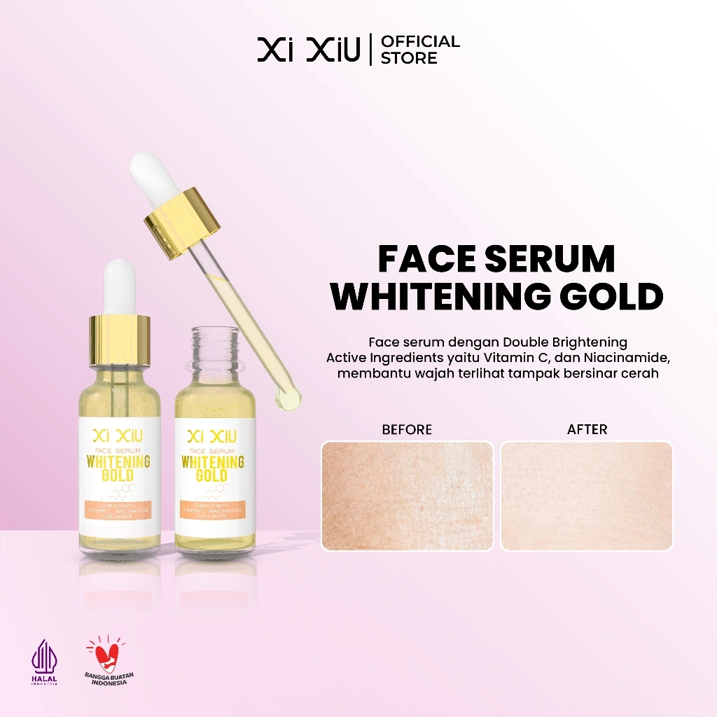 Xi XiU Face Serum Whitening Gold | Brightening, Glowing, Hydrating | Serum Mencerahkan Meratakan Warna Kulit dengan Gold Particles