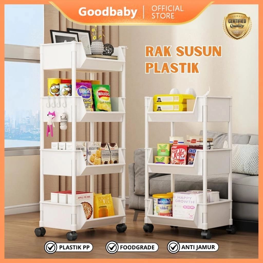 Goodbaby - Rak Troli Susun Rak Dapur Serbaguna Rak Kamar Mandi Rak Salon Rak Penyimpanan Multifungsi dengan Roda dan Pegangan T39