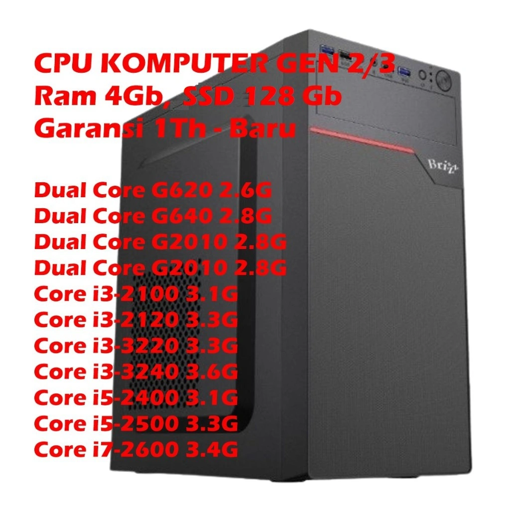 CPU KOMPUTER BARU INTEL CORE i7-2600 CPU KOMPUTER CORE i5-2400 CORE I5-2500 CPU CORE i3-2100 CORE I3-2120 CORE I3-3220 CORE I3-3240  CPU DUAL CORE, RAM 4G HDD SSD 128GB