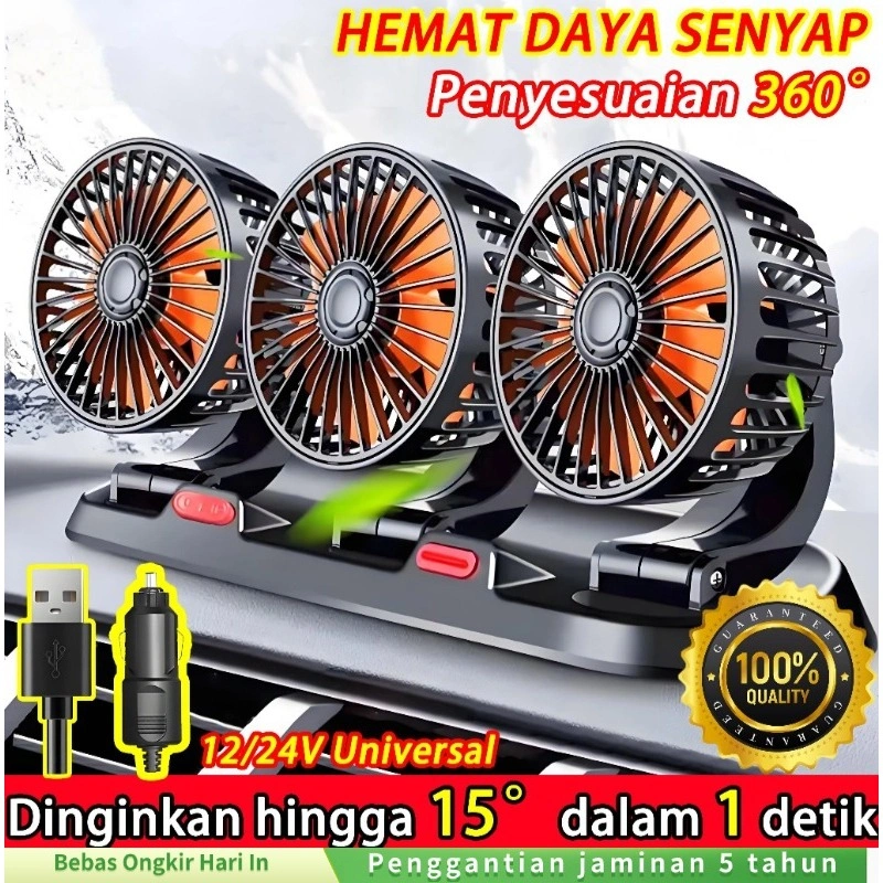 (COD/Gratis Ongkir) Asli asli Model Baru 2026 Model terbaru 2026 Kipas Angin Mobil YUNDAI Double Cas Usb Car Fan 12-24 Volt
