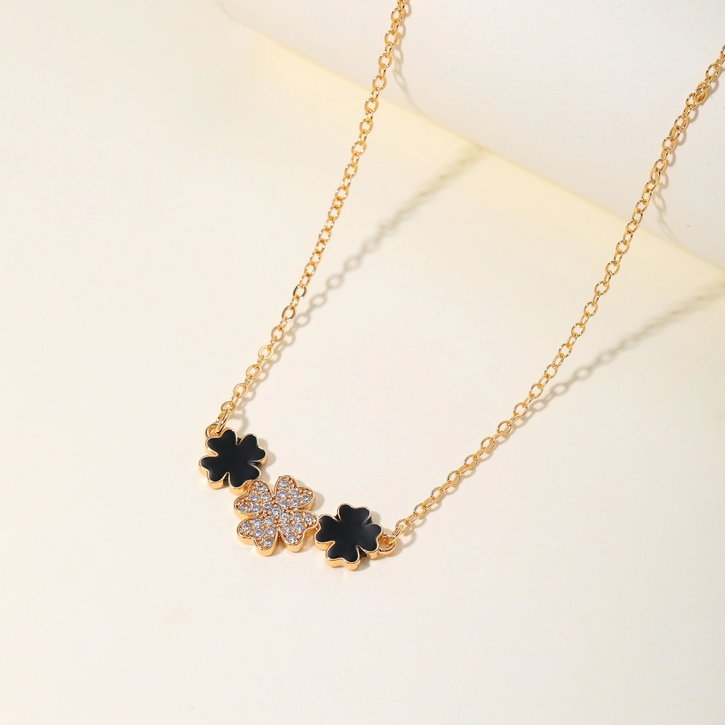 BLK Kalung Wanita Perhiasan Titanium Emas Gold Anti Karat Bunga Permata Jewelry Premium Fashion Acc