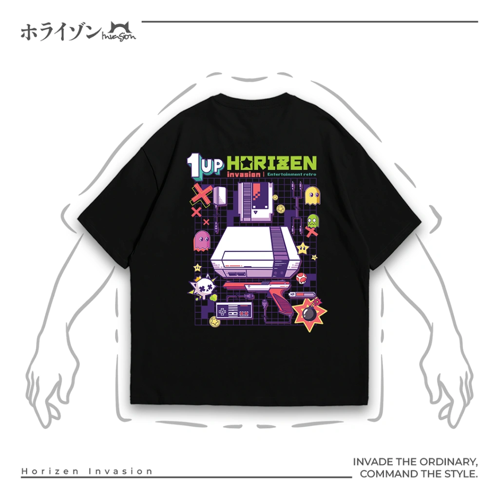 Horizen Invasion Kaos Supersoft Game Entertainment Retro Pria Wanita Cotton Combed 24s
