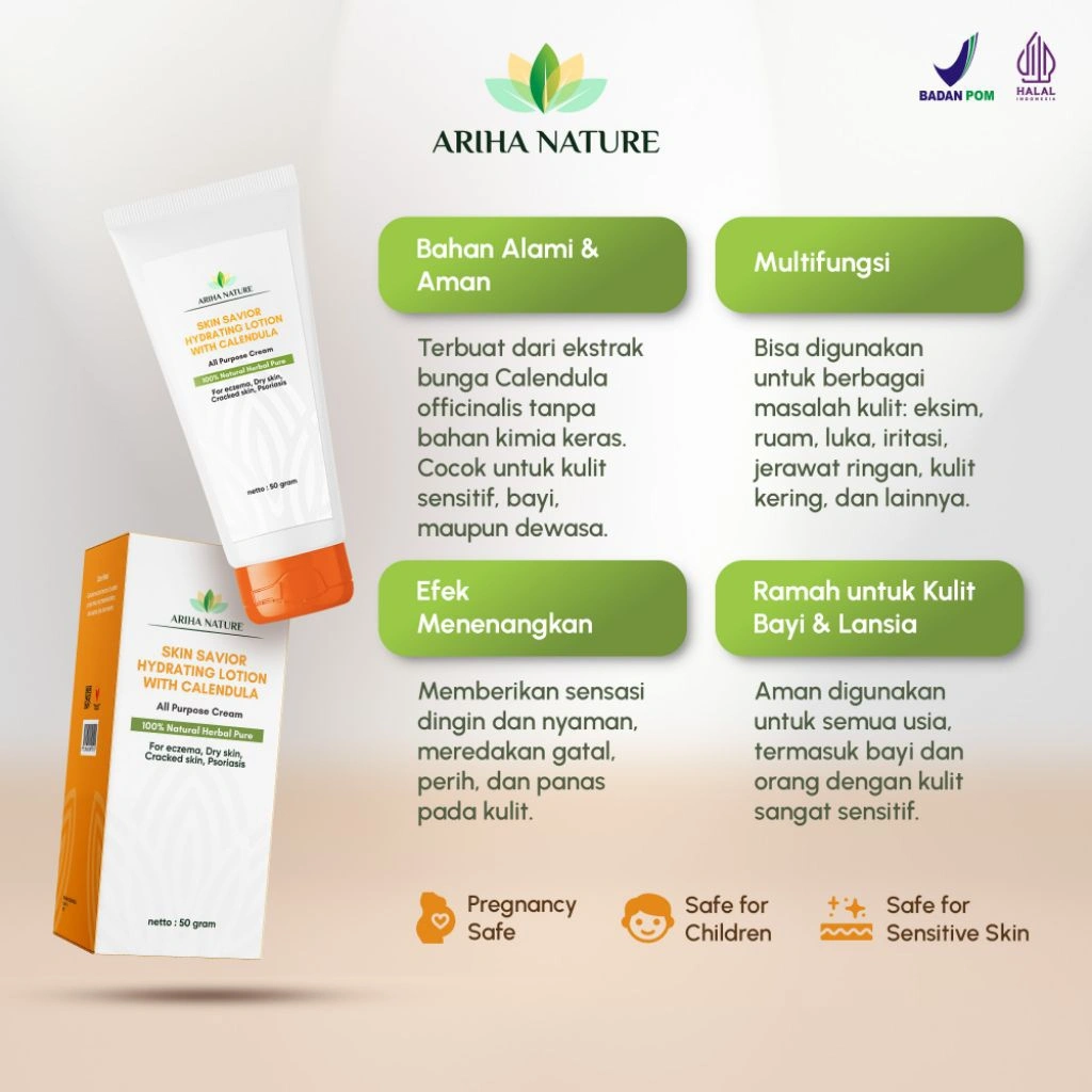 Skin Savior Hydrating Lotion with Calendula 50gr eczema psoriasis gatal ruam popok.