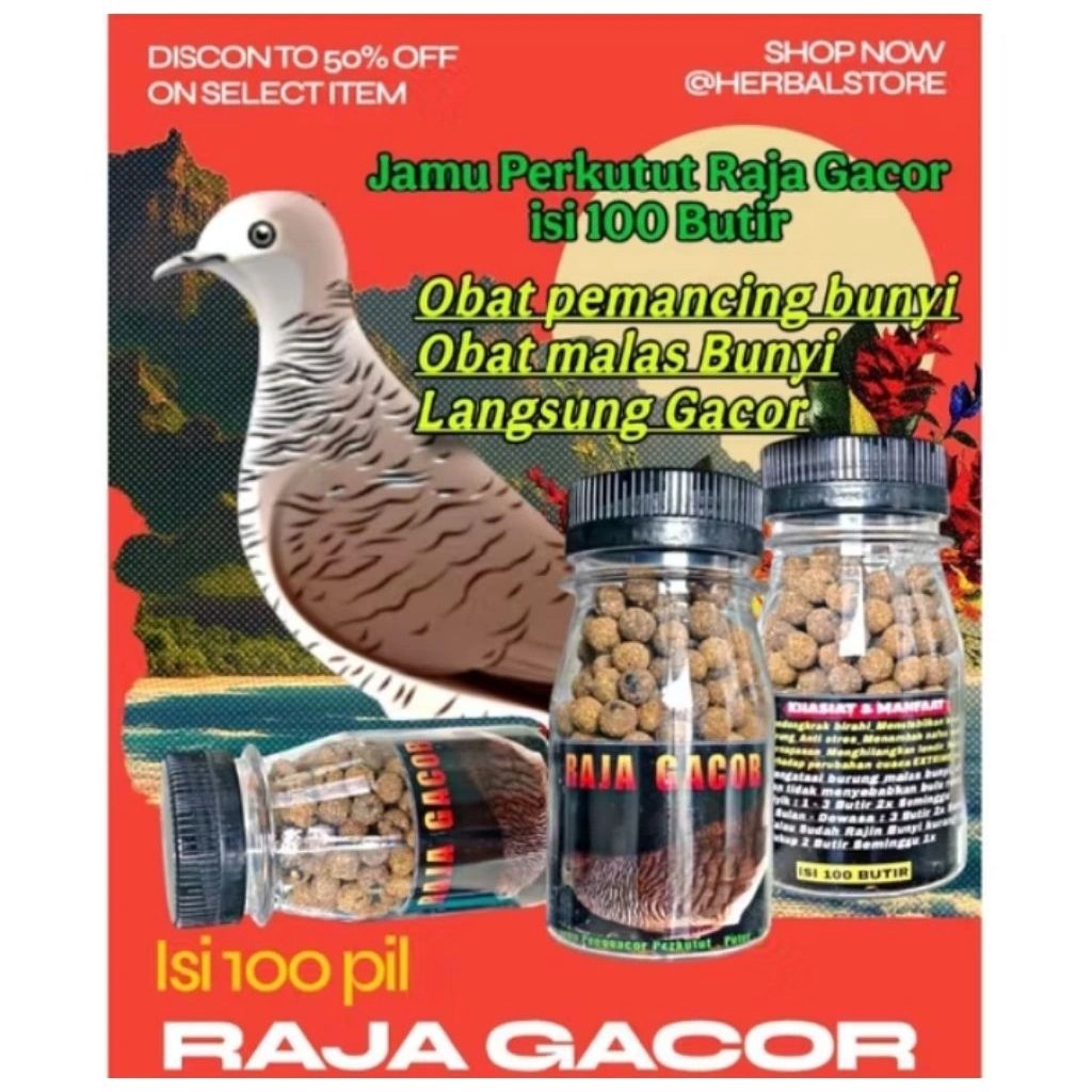 Jamu Raja Gacor Perkutut isi 50-100 Pil Kuning cepat gacor dan rajin manggung suplement perkutut Bangkok dan lokal warisan leluhur larasati Laras ati kidaris jos jpj kristal plong camu super gacor manggung bocor bio ginseng dorfit Madura koong sehat gacor