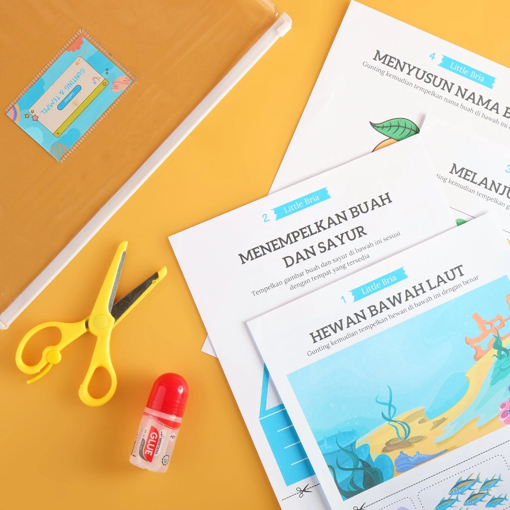 Little Bria – Aktivitas Gunting Tempel Banyak Tema | Latih Motorik, Fokus dan Kreativitas Anak | Mainan Edukasi Anak | Bundle Gunting & Lem