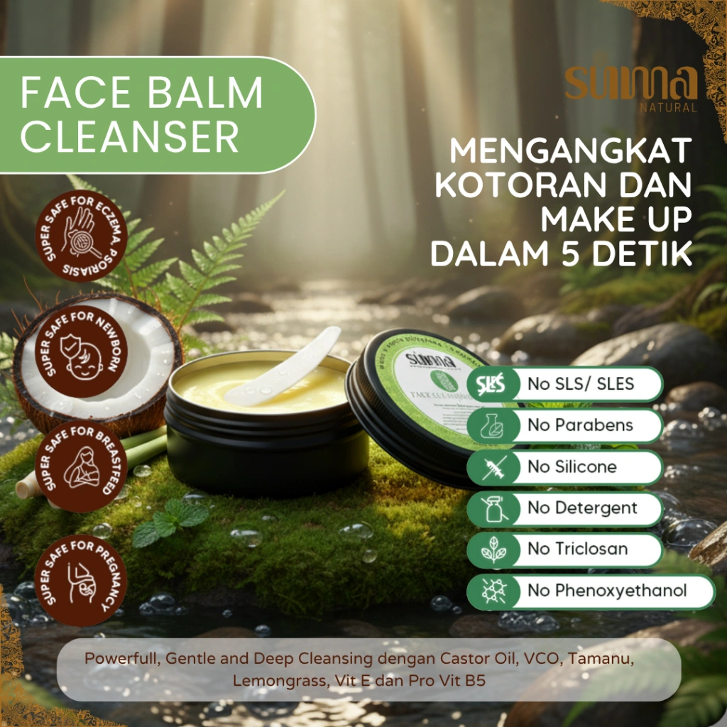 Suma Natural Face Cleansing Balm | Pembersih Make Up, Kulit Jerawat, Sensitif, Eksim, Eczema