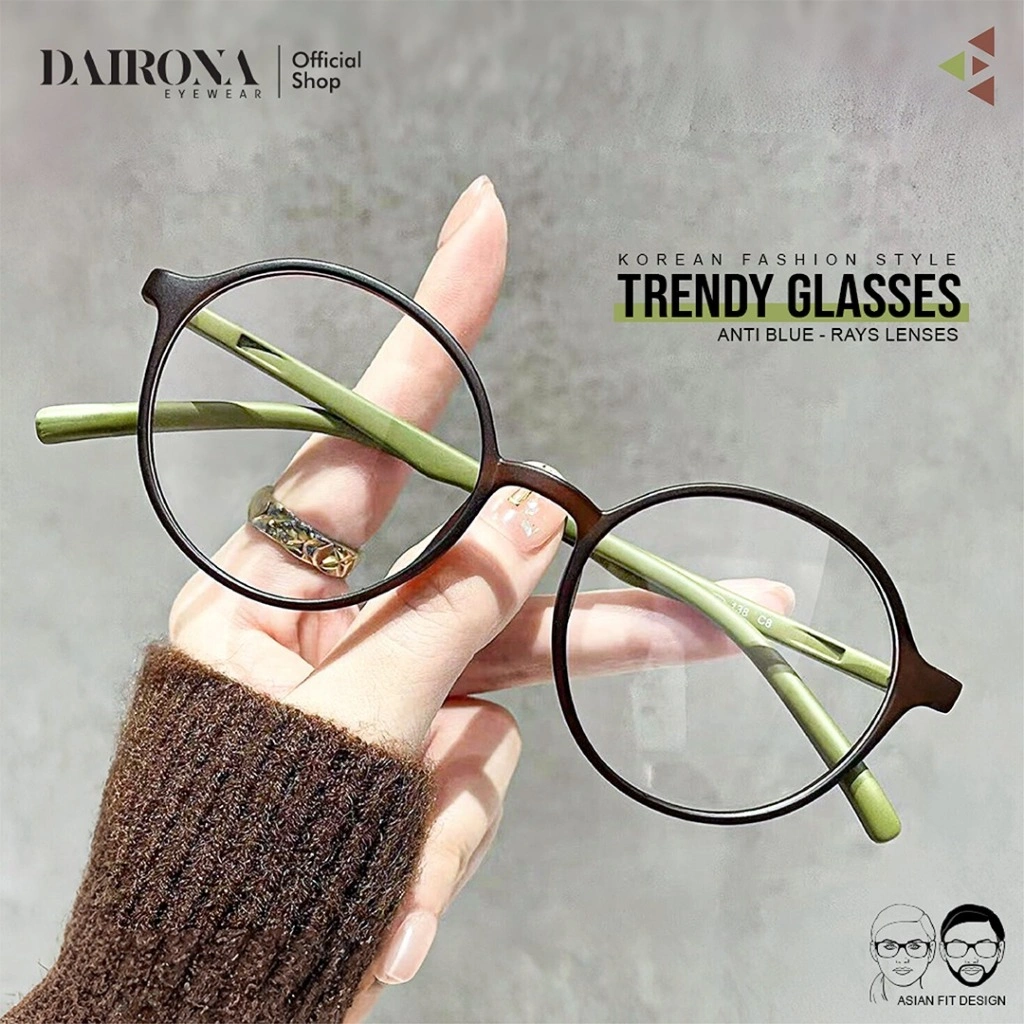 Dairona Eyewear Kacamata Photocromic Minus Anti Radiasi Blueray Bluecromic Kacamata Minus Terbaru Pria Wanita TR-90 Bentuk Bulat 11361