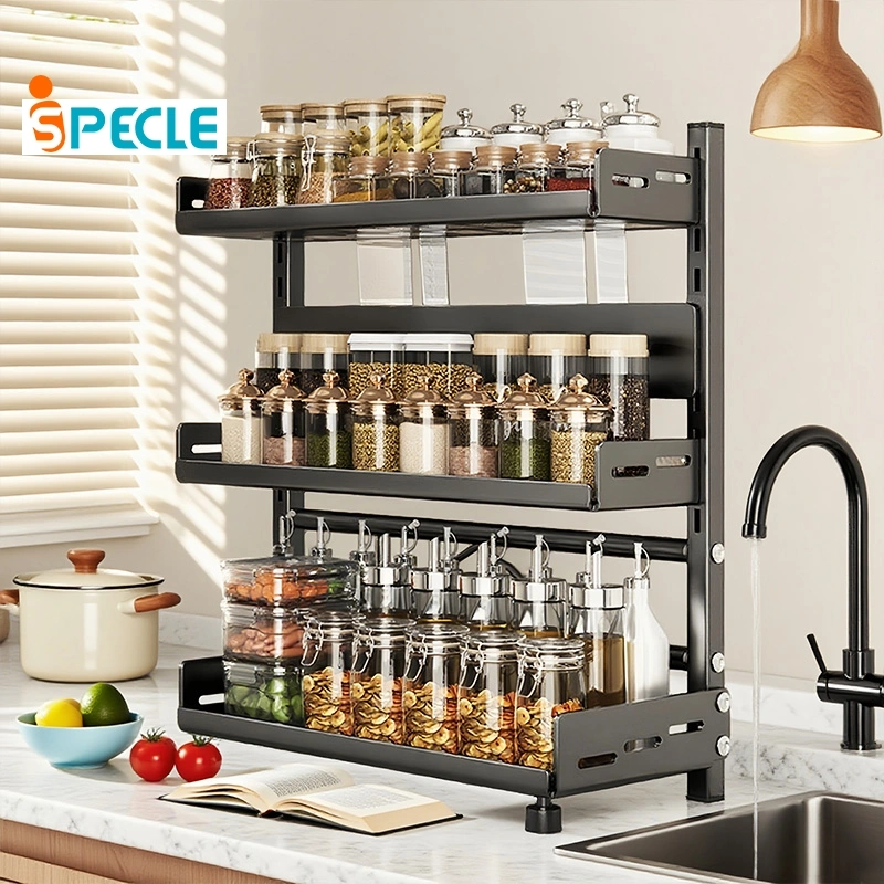 iSPECLE 2/3 Susun Rak Bumbu Dapur Rak Dapur Serbaguna Rak Botol Bumbu Stainless Steel