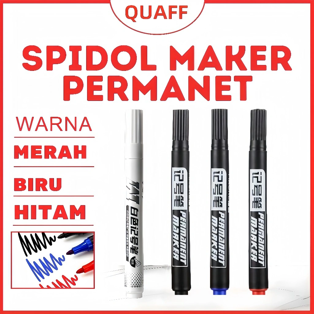 Spidol Permanent Marker Permanen Tahan Air, Cepat Kering & Tidak Pudar Hitam Merah Biru Tinta Refillable Spidol Permanen Putih