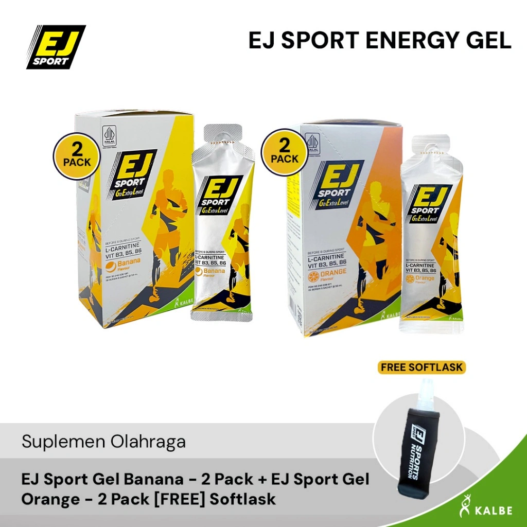 NEW! EJ Sport Gel Banana - 2 Pack & EJ Sport Gel Orange - 2 Pack - Energy Drink