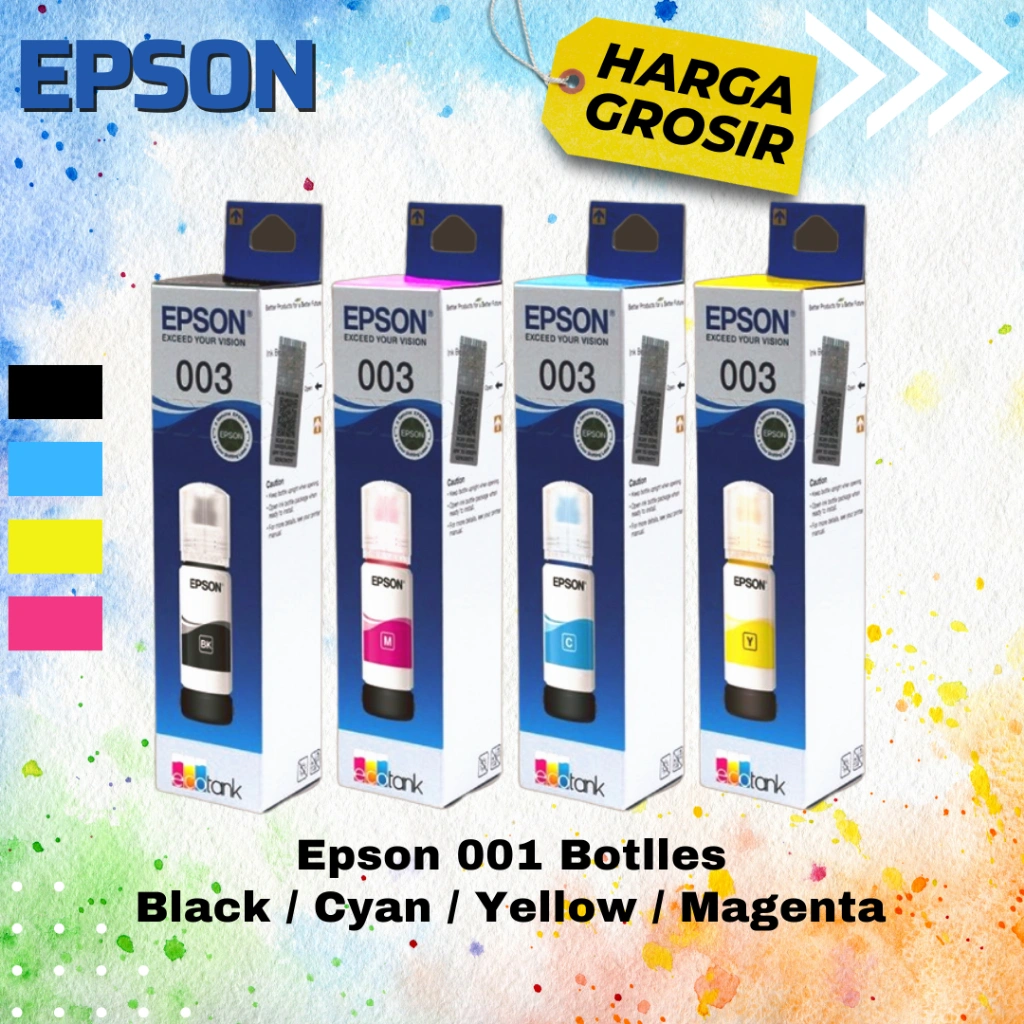 Tinta Epson 003 Black Yellow Magenta Cyan Printer L1110 L1210 L1250 L3110
