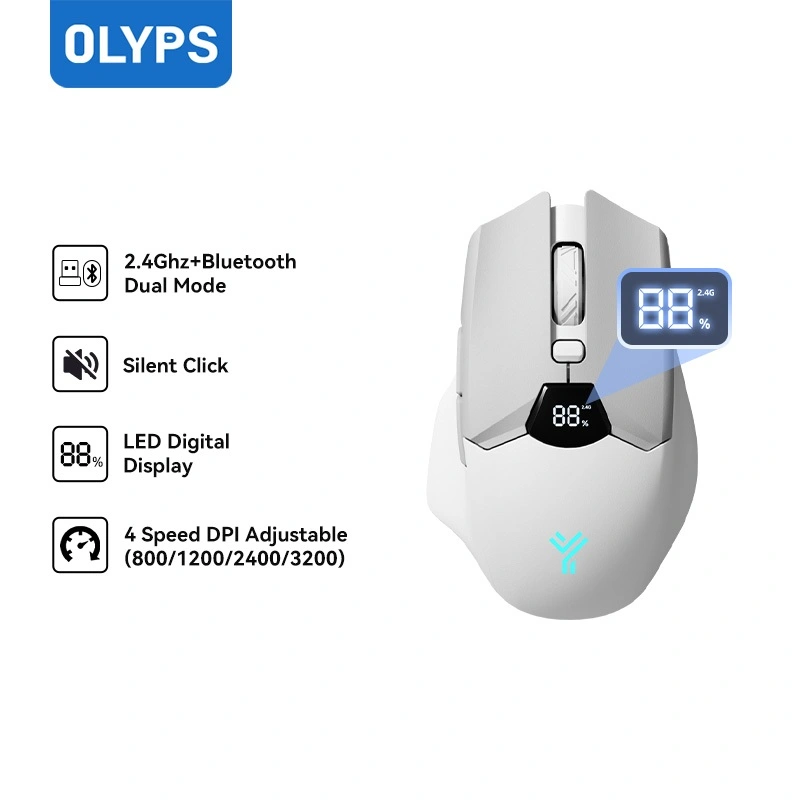 OLYPS Mouse Wireless Bluetooth Silent Click Rechargeable Gaming Laptop Tanpa Kabel 3200DPI With LED