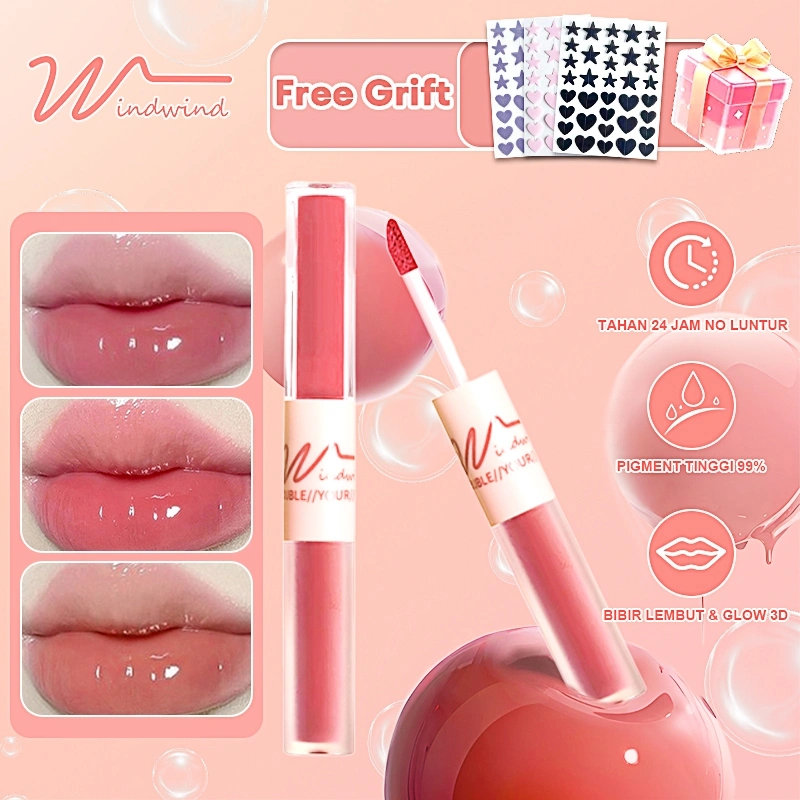 Windwind 2In1 Lip Gloss Dua Sisi Lipstick Matte Velvet Watery Tahan Lama Glossy  Lip Mud Waterproof
