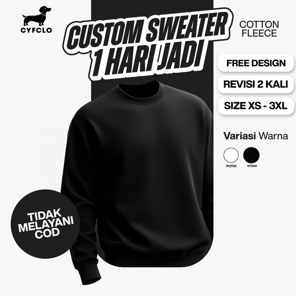 CYFCLO Sweater Fleece-Halus dan Menghangatkan, Proses Custom Sehari Jadi | Gambar Custom Bebas Desain