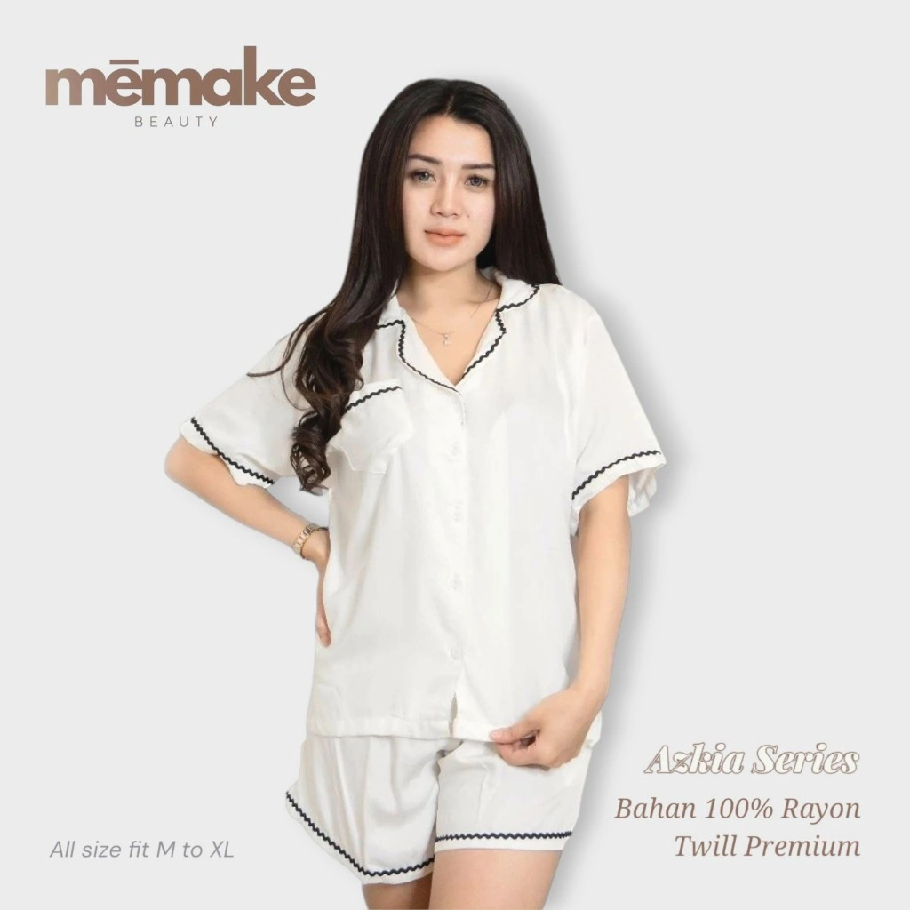 MemakeBeauty Piyama Azkia Rayon Twill | Baju Tidur Wanita Tangan Pendek | Pajamas One Set | Elegant
