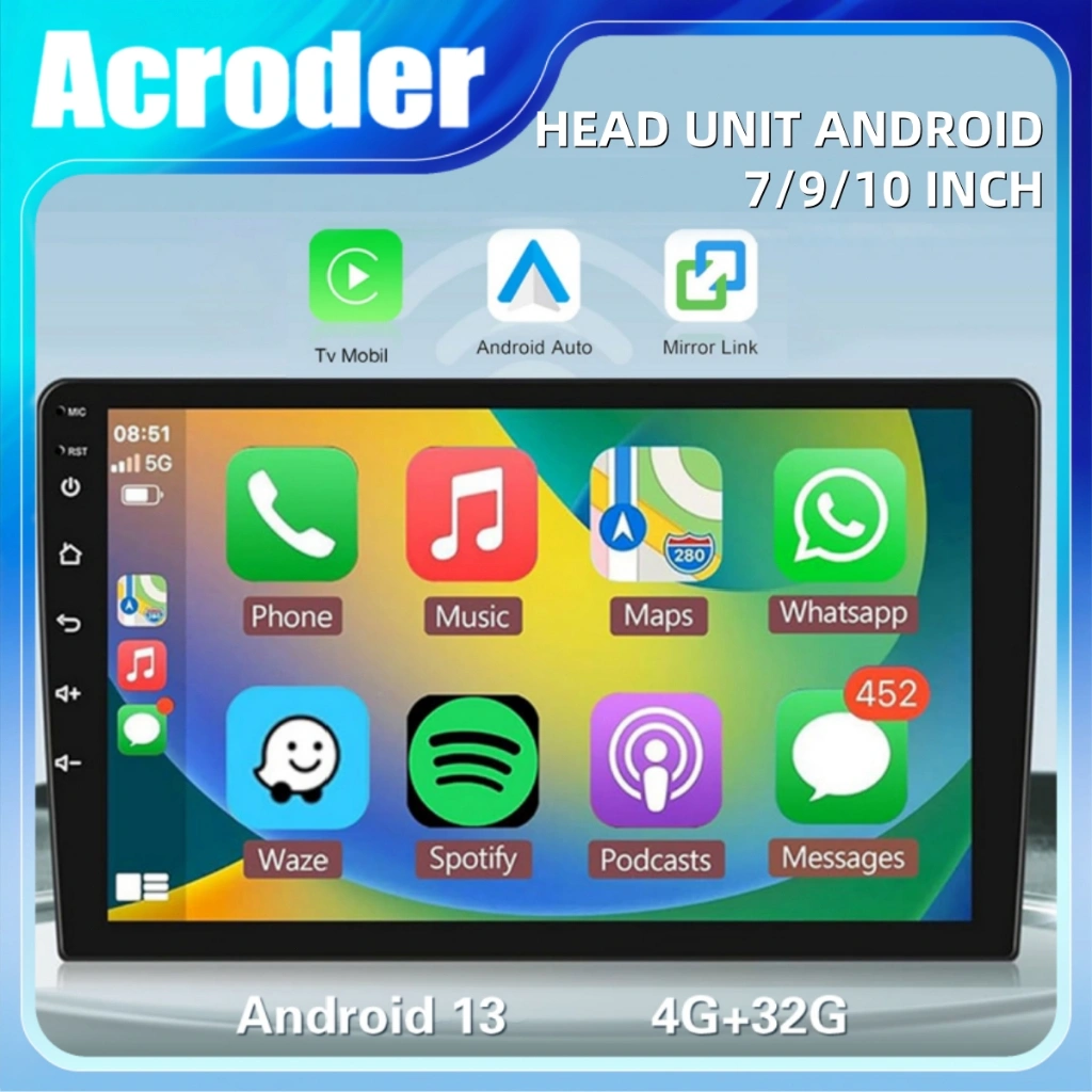 Acroder Head Unit Android 7/9/10 Inch 4G+32G WiFi GPS Android 13 Mirrorlink Cooling system Layar sentuh IPS