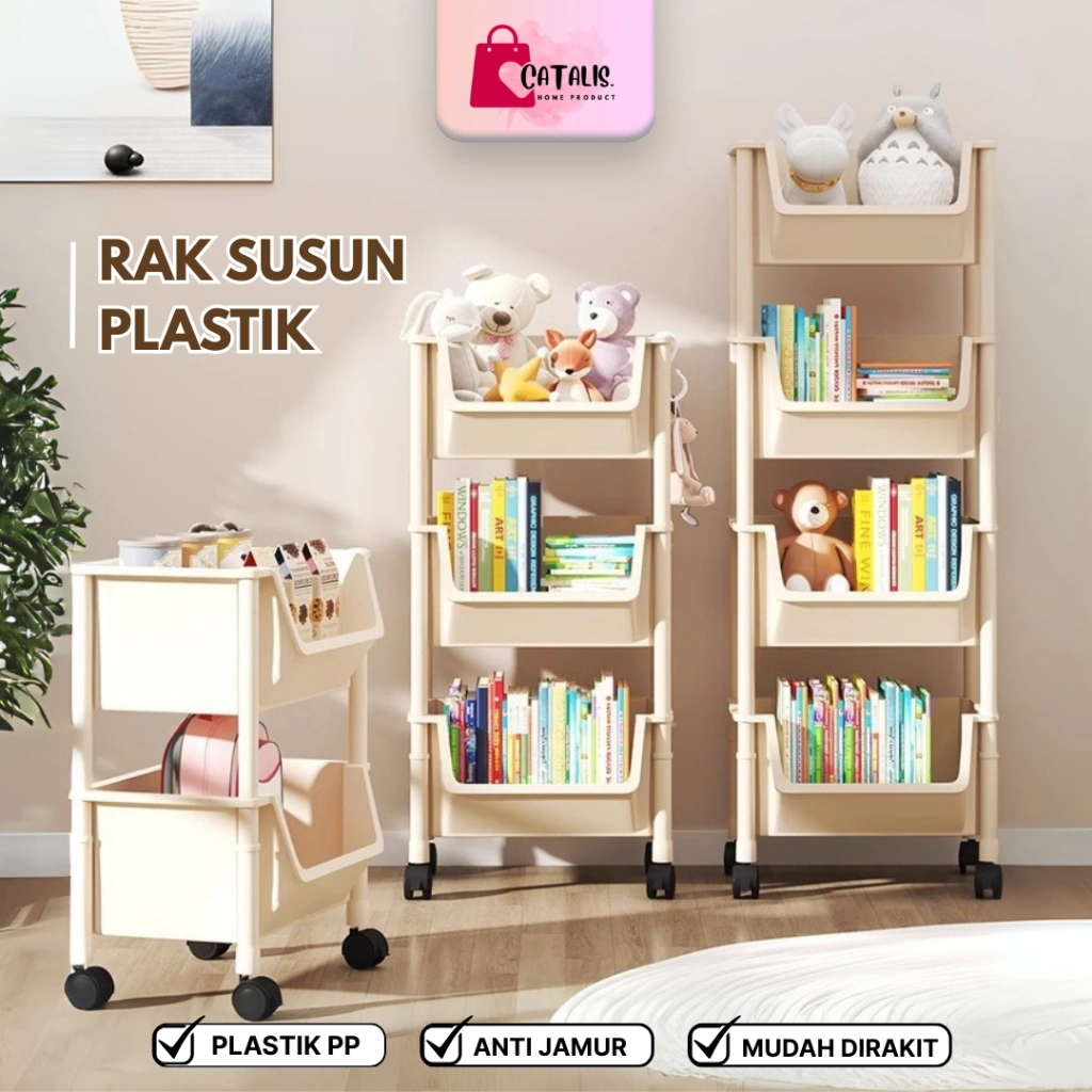 Catalis Susun Serbaguna Tempat Rak Buku Anak - Rak Troli Toilet Kamar Mandi Dengan Roda