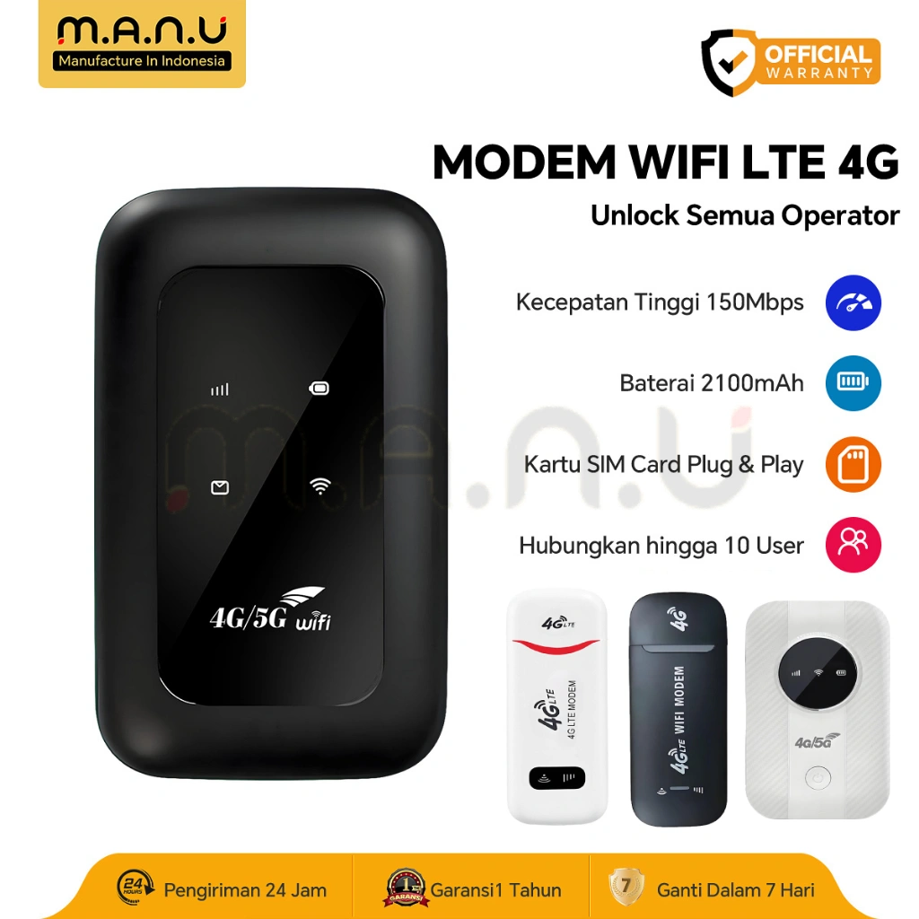 Manu H806/H760r Modem Wifi Mifi 4G LTE WiFi  Hotspot Portable Semua Operator LTE Modem Kecepatan 150Mbps Mobile Broadband WiFi 2100mAh Nirkabel Router Sharing Hingga 10 Pengguna