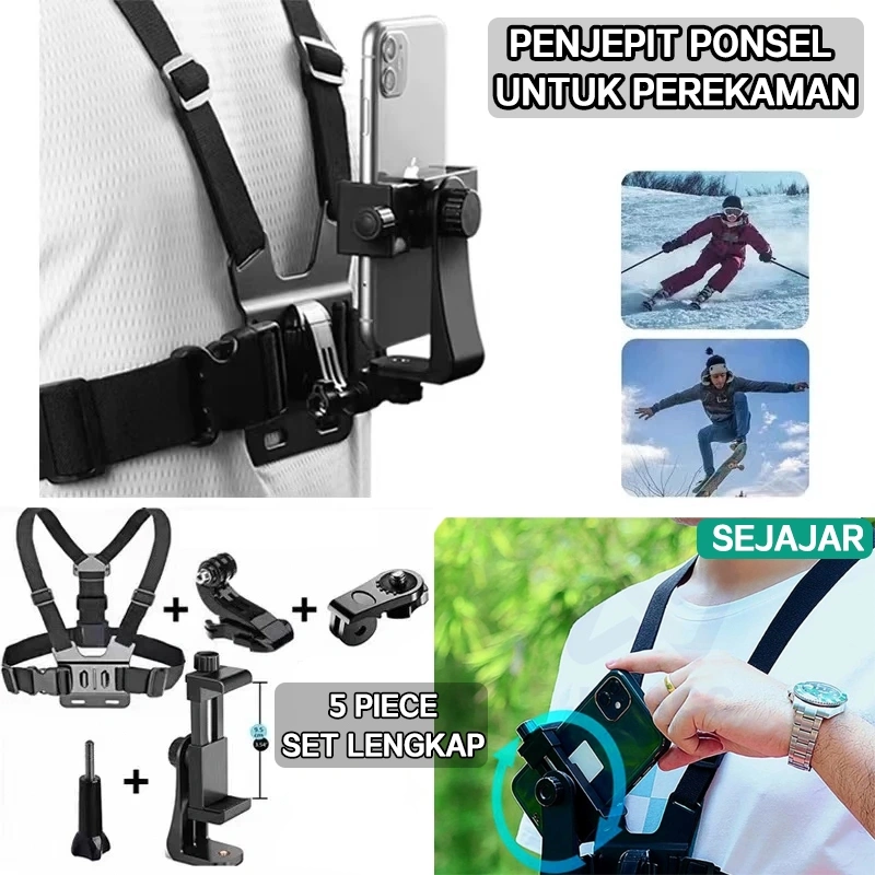 【COD】Tali Dada Chest Strap Mount Universal untuk GoPro Smartphone HP, Kamera Aksi - Dudukan Sabuk Body Belt Holder Vlog Youtuber - 1 Set Paket Lengkap