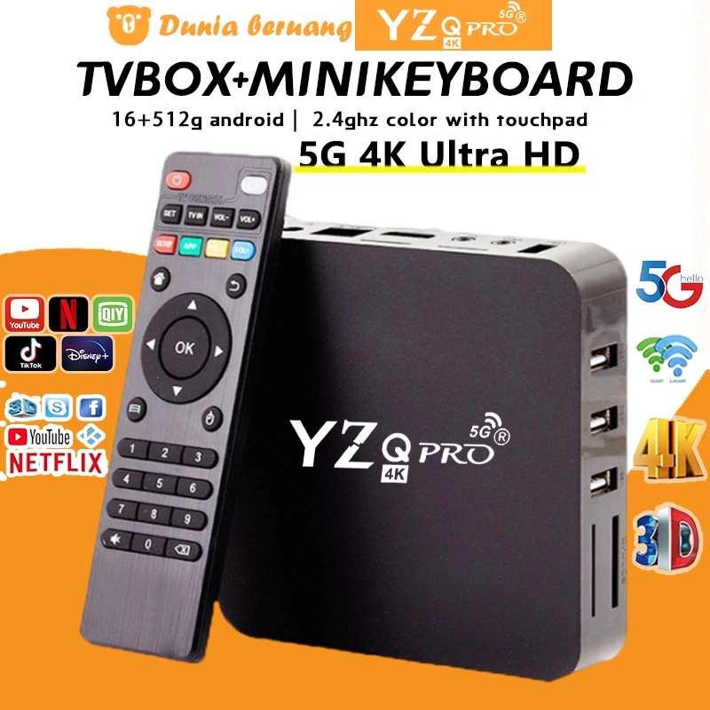 Android TV Box YZQ Pro HD 4K Wifi Smart Media Player Ram New Chipset OS Smart TV box Android TV Box 100% Original digital Ultra HD tv set top box 16GB+512GB/16GB+512GB