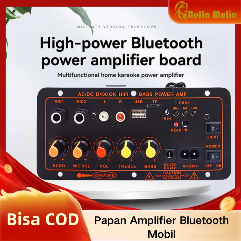 D100W 100W Bluetooth Amplifier Board untuk Mobil & Rumah – Amplifier Audio Hi-Fi, Subwoofer 10-12 Inci, Kompatibel dengan USB, FM, TF, dan Daya 220V/12V/24V, Suara Bass Super dan Kualitas Audio Tinggi