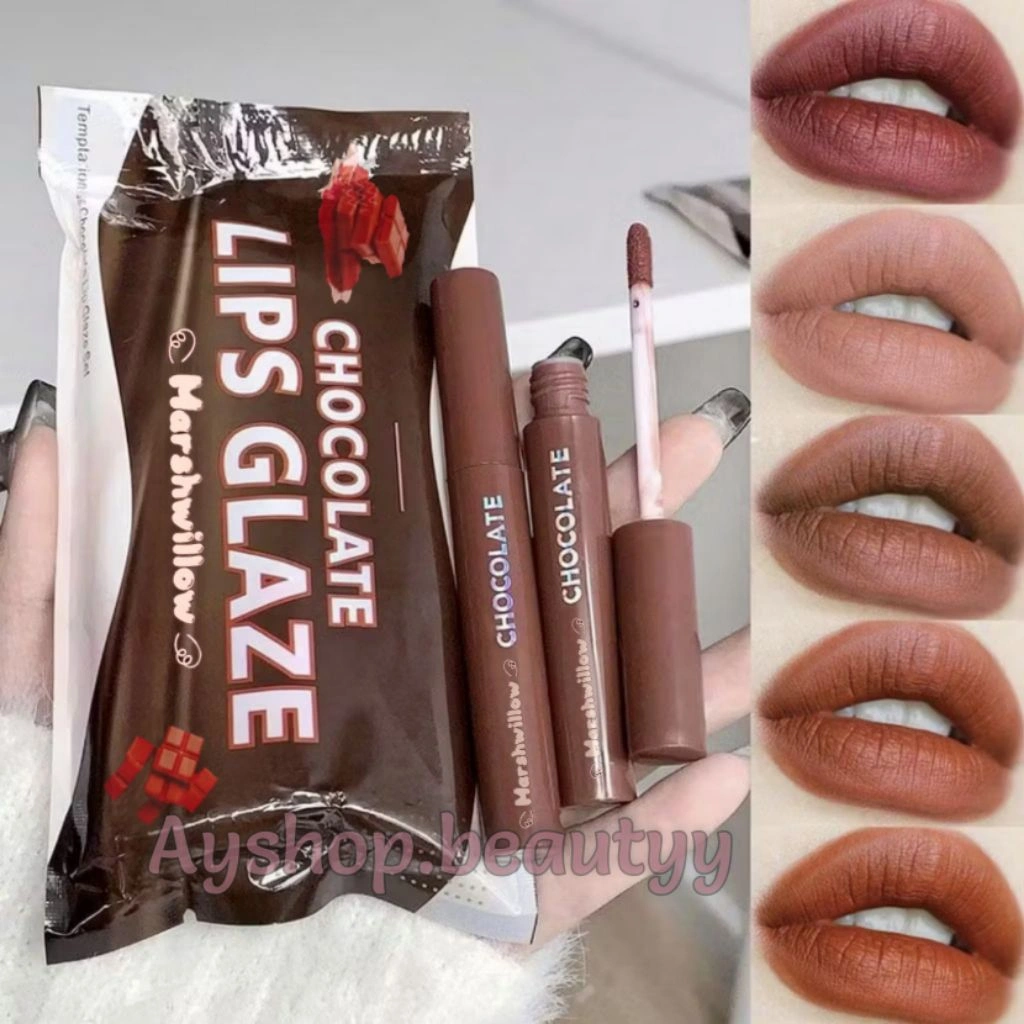 (BPOM isi 5pcs) Paket Matte Lipcream Matte Chocolate / Lipstik Coklat Anti Air Tahan Lama / Lipcream Velvet Matte / Chocolate Lip Glaze