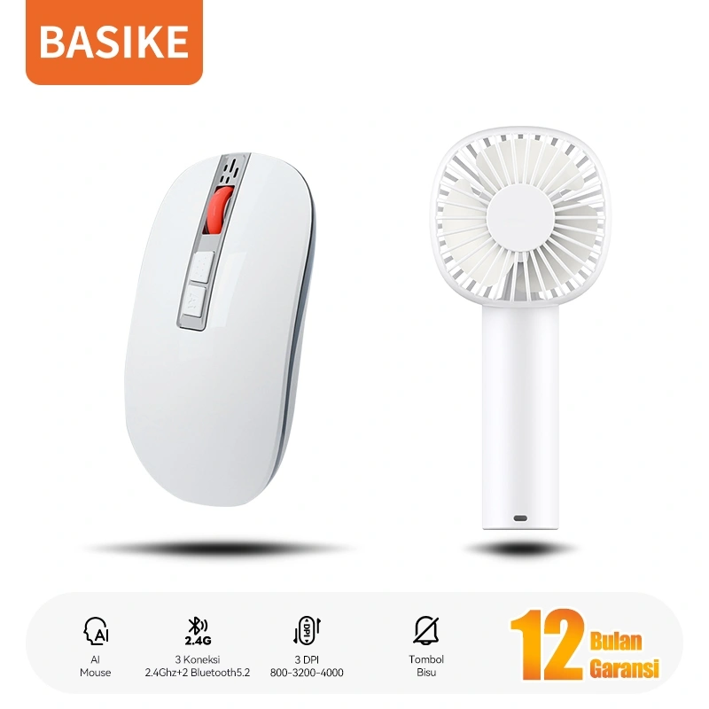 BASIKE Mouse Wireless Bluetooth 5.2+2.4Ghz AI Gaming Type C Isi Ulang untuk PC Laptop Windows phone