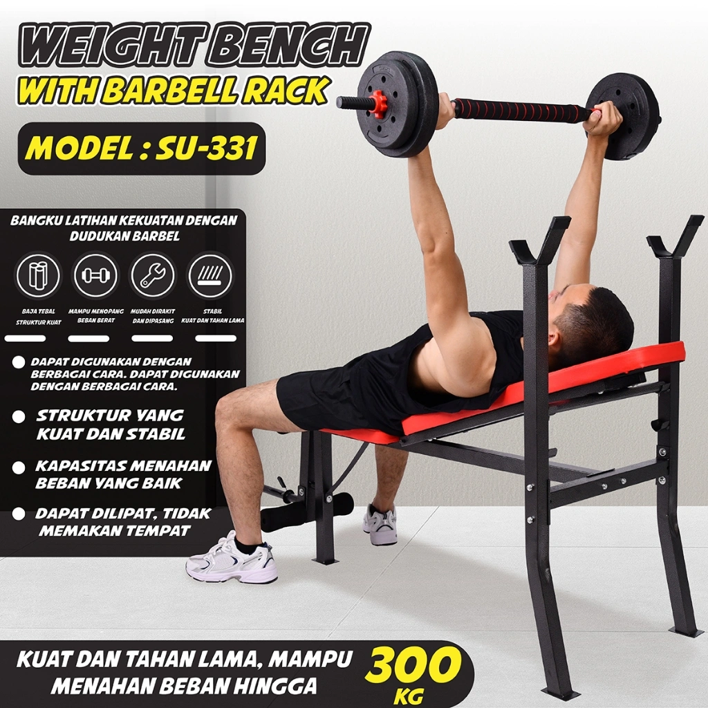 HTD Sport Bangku Fitness Bench Press Lipat Multifungsi | Untuk Barbel, Sit-up, & Latihan Otot Paha