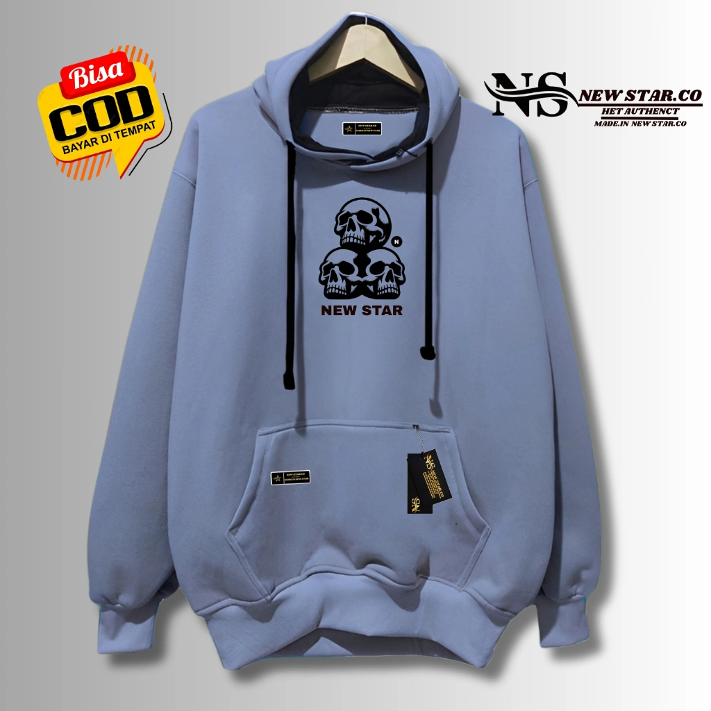 Switer Hodie Pria Wanita Distro Ori & Oversize Warna Abu Paralon Motif Sabloon Tengkorak New Star Hoodie Sweater Cowok Cewek Terbaru Terlaris 2025 tOP Lokal Bandung Ukuran M-XXL